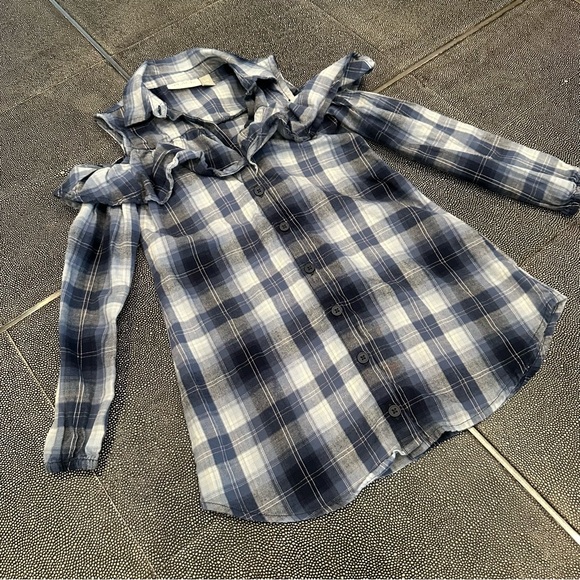 The Children's Place Girls Lake Blue Plaid Cold Shoulder Shirt Dress. Size 5/6 - Picture 9 of 12